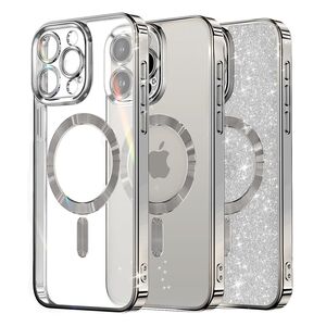 Husa pentru iPhone 15 Pro Max cu MagSafe Sparkle Glare Detachable Layer, cu protectie lentile - silver