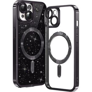 Husa pentru iPhone 14 Plus cu MagSafe Sparkle Glare Detachable Layer, cu protectie lentile - negru