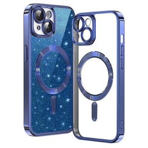 Husa pentru iPhone 14 Plus cu MagSafe Sparkle Glare Detachable Layer, cu protectie lentile - deep blue