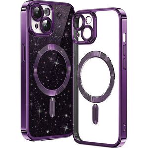 Husa pentru iPhone 14 Plus cu MagSafe Sparkle Glare Detachable Layer, cu protectie lentile - deep purple