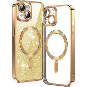 Husa pentru iPhone 14 Plus cu MagSafe Sparkle Glare Detachable Layer, cu protectie lentile - gold