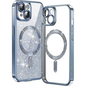Husa pentru iPhone 14 Plus cu MagSafe Sparkle Glare Detachable Layer, cu protectie lentile - light blue