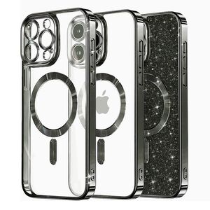 Husa pentru iPhone 14 Pro Max cu MagSafe Sparkle Glare Detachable Layer, cu protectie lentile - negru