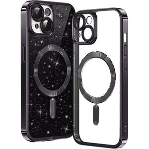 Husa pentru iPhone 15 Plus cu MagSafe Sparkle Glare Detachable Layer, cu protectie lentile - negru