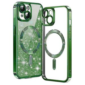 Husa pentru iPhone 15 Plus cu MagSafe Sparkle Glare Detachable Layer, cu protectie lentile - deep green
