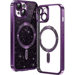 Husa pentru iPhone 15 Plus cu MagSafe Sparkle Glare Detachable Layer, cu protectie lentile - deep purple