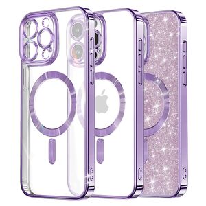 Husa pentru iPhone 15 Pro cu MagSafe Sparkle Glare Detachable Layer, cu protectie lentile - light purple