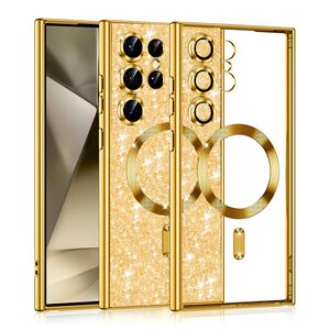 Husa pentru Samsung Galaxy S24 Ultra cu MagSafe Sparkle Glare Detachable Layer, cu protectie lentile - gold