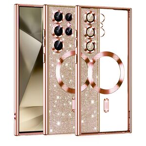 Husa pentru Samsung Galaxy S24 Ultra cu MagSafe Sparkle Glare Detachable Layer, cu protectie lentile - rose gold