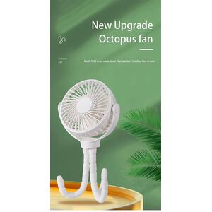 Ventilator portabil cu tripod flexibil octopus, reglabil 360 grade, 3 viteze, diametru 11 cm, reincarcabil, alb