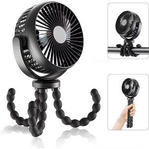 Ventilator portabil cu tripod flexibil octopus, reglabil 360 grade, 3 viteze, diametru 11 cm, reincarcabil, negru