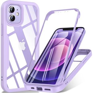 Pachet 360: Husa cu folie integrata pentru iPhone 12 Cover360 fata spate - mov / transparent