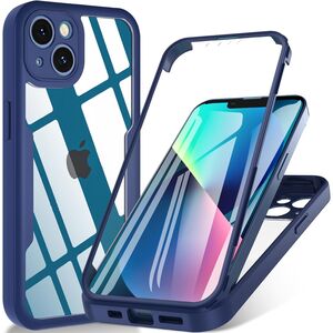 Pachet 360: Husa cu folie integrata pentru iPhone 14 Cover360 fata spate - albastru / transparent