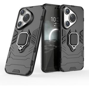 Husa pentru Huawei Pura 70 Pro cu inel Armor Kickstand Tough Rugged Cover, negru