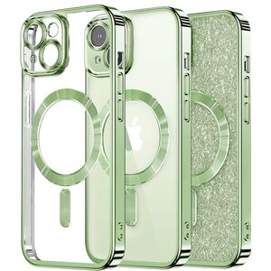 Husa pentru iPhone 13 cu MagSafe Sparkle Glare Detachable Layer, cu protectie lentile - light green / transparent