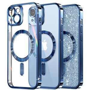 Husa pentru iPhone 14 cu MagSafe Sparkle Glare Detachable Layer, cu protectie lentile - albastru / transparent