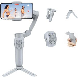 Stabilizator imagine pentru telefon cu trepied, Gimbal cu 3 axe, bluetooth, acumulator reincarcabil, Face Tracking, Time lapse, Inception Mode, alb