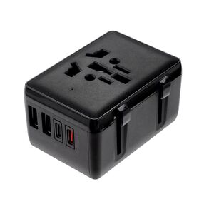 Adaptor incarcator universal priza de calatorie All in one WorldWide PD20W cu porturi de incarcare 2 x USB, 2 x Type-C EU, UK, AUS, US, negru