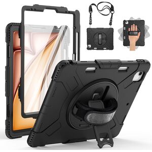Pachet 360: Husa cu folie integrata pentru iPad Air 11 2024 / 2025​ M2, M3 Shockproof Armor de tip stand, negru