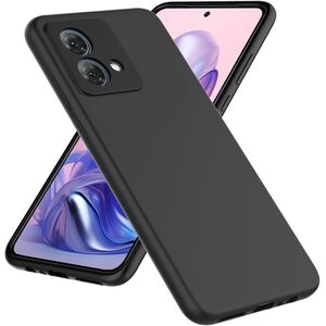 Husa pentru Motorola Moto G84 Liquid Silicone, subțire, captusita cu microfibra, anti amprentă, protectie cameră foto, negru