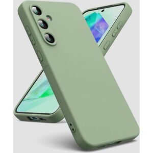 Husa pentru Samsung Galaxy A55 Liquid Silicone, subțire, captusita cu microfibra, anti amprentă, protectie cameră foto, verde kaki