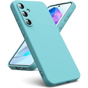 Husa pentru Samsung Galaxy A55 Liquid Silicone, subțire, captusita cu microfibra, anti amprentă, protectie cameră foto, turcoaz