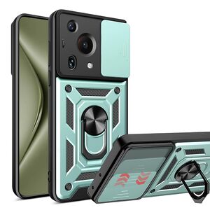 Husa pentru Huawei Pura 70 Ultra cu inel Ring Armor Kickstand Tough Rugged, verde