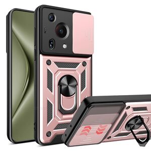 Husa pentru Huawei Pura 70 Ultra cu inel Ring Armor Kickstand Tough Rugged, rose gold