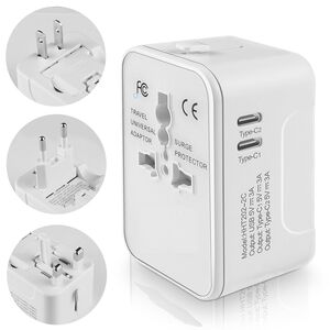 Adaptor priza EU la US, UK, AUS, 2 x USB-C, Techsuit, HHT202-2C
