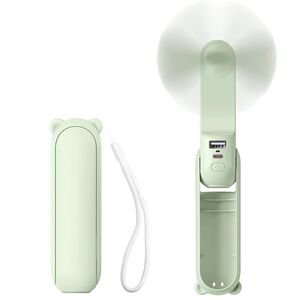 Ventilator portabil premium pliabil, 3 in 1, cu lanterna si acumulator extern 4500 mAh, max 40 ore de functionare, reincarcabil, USB-C, 3 viteze, verde deschis