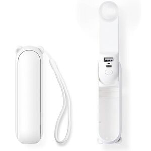 Ventilator portabil premium pliabil, 3 in 1, cu lanterna si acumulator extern 4500 mAh, max 40 ore de functionare, reincarcabil, USB-C, 3 viteze, alb