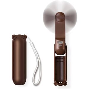 Ventilator portabil premium pliabil, 3 in 1, cu lanterna si acumulator extern 4500 mAh, max 40 ore de functionare, reincarcabil, USB-C, 3 viteze, maro