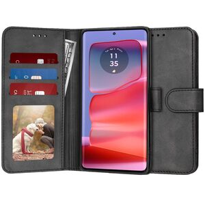 Husa pentru Motorola Edge 50 Pro tip carte 360 Kickstand cu sloturi pentru card, negru