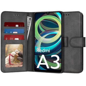 Husa pentru Xiaomi Redmi A3 tip carte 360 Kickstand cu sloturi pentru card, negru