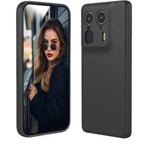 Husa pentru Motorola Edge 50 Ultra Liquid Silicone, subțire, captusita cu microfibra, anti amprentă, protectie cameră foto, negru
