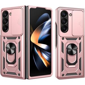 Husa pentru Samsung Galaxy Z Fold 6 cu inel Ring Armor Kickstand Tough, protectie camera, rose gold