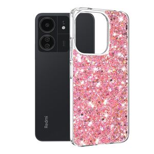 Husa pentru Xiaomi Redmi 13C 4G cu sclipici Liquid Crystal Glitter, roz