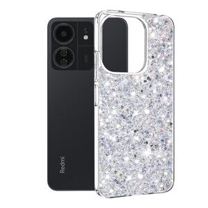 Husa pentru Xiaomi Redmi 13C 4G cu sclipici Liquid Crystal Glitter, silver
