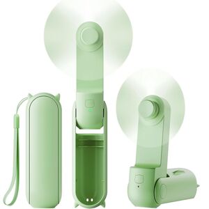 Ventilator 2 in 1 portabil, de mana sau de birou, pliabil, functie de acumulator extern, reincarcabil 2000 mAh, 3 viteze, verde