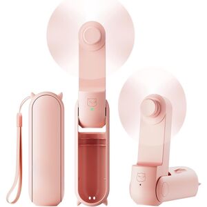 Ventilator 2 in 1 portabil, de mana sau de birou, pliabil, functie de acumulator extern, reincarcabil 2000 mAh, 3 viteze, roz