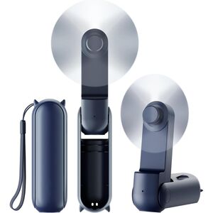 Ventilator 2 in 1 portabil, de mana sau de birou, pliabil, functie de acumulator extern, reincarcabil 2000 mAh, 3 viteze, albastru