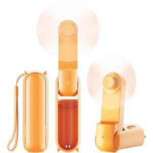 Ventilator 2 in 1 portabil, de mana sau de birou, pliabil, functie de acumulator extern, reincarcabil 2000 mAh, 3 viteze, portocaliu