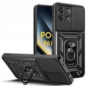 Husa pentru Poco F6 Pro cu inel Ring Armor Kickstand Tough, protectie camera, negru