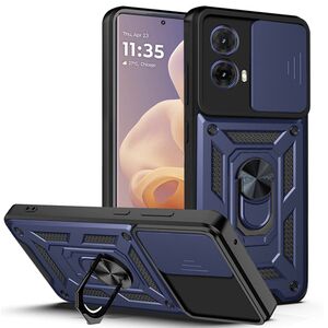 Husa pentru Motorola Moto G85 cu inel Ring Armor Kickstand Tough, protectie camera, albastru