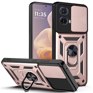 Husa pentru Motorola Moto G85 cu inel Ring Armor Kickstand Tough, protectie camera, rose gold