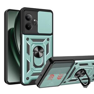 Husa pentru Realme GT 6 / GT 6T cu inel Ring Armor Kickstand Tough, protectie camera, verde