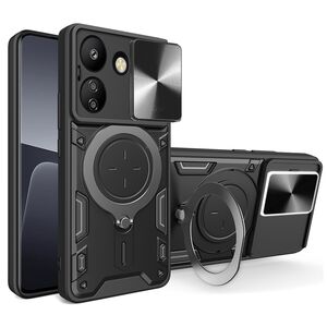 Husa pentru Xiaomi Redmi 13C 4G cu protecție pentru cameră și suport magnetic integrat Ring Shockproof, negru