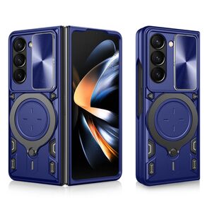 Husa pentru  Samsung Galaxy Z Fold 5 cu protecție pentru cameră și suport magnetic integrat Ring Shockproof, albastru