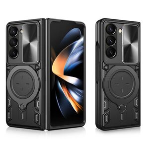 Husa pentru  Samsung Galaxy Z Fold 5 cu protecție pentru cameră și suport magnetic integrat Ring Shockproof, negru