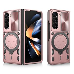 Husa pentru  Samsung Galaxy Z Fold 5 cu protecție pentru cameră și suport magnetic integrat Ring Shockproof, rose gold